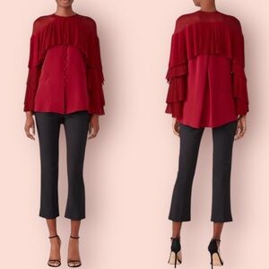 $1,195 Prabal Gurung Silk Cady Blouse berry wine pleated ruffle top ♥️🎄